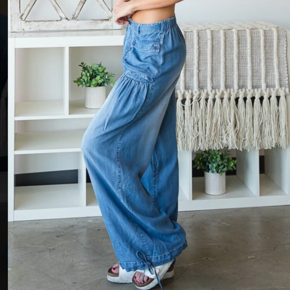 Oli and Hali “ Bianca” Oli & Hali Pleated 3D Tencel Lightweight Jean Pants SR10 - Picture 4 of 5